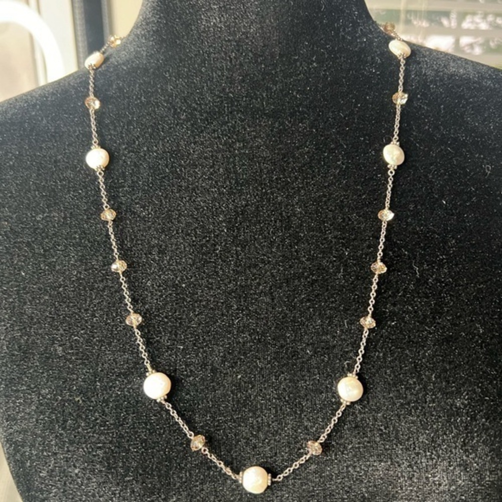 Sterling fresh water pearl and crystal necklace - Picture 2 of 6